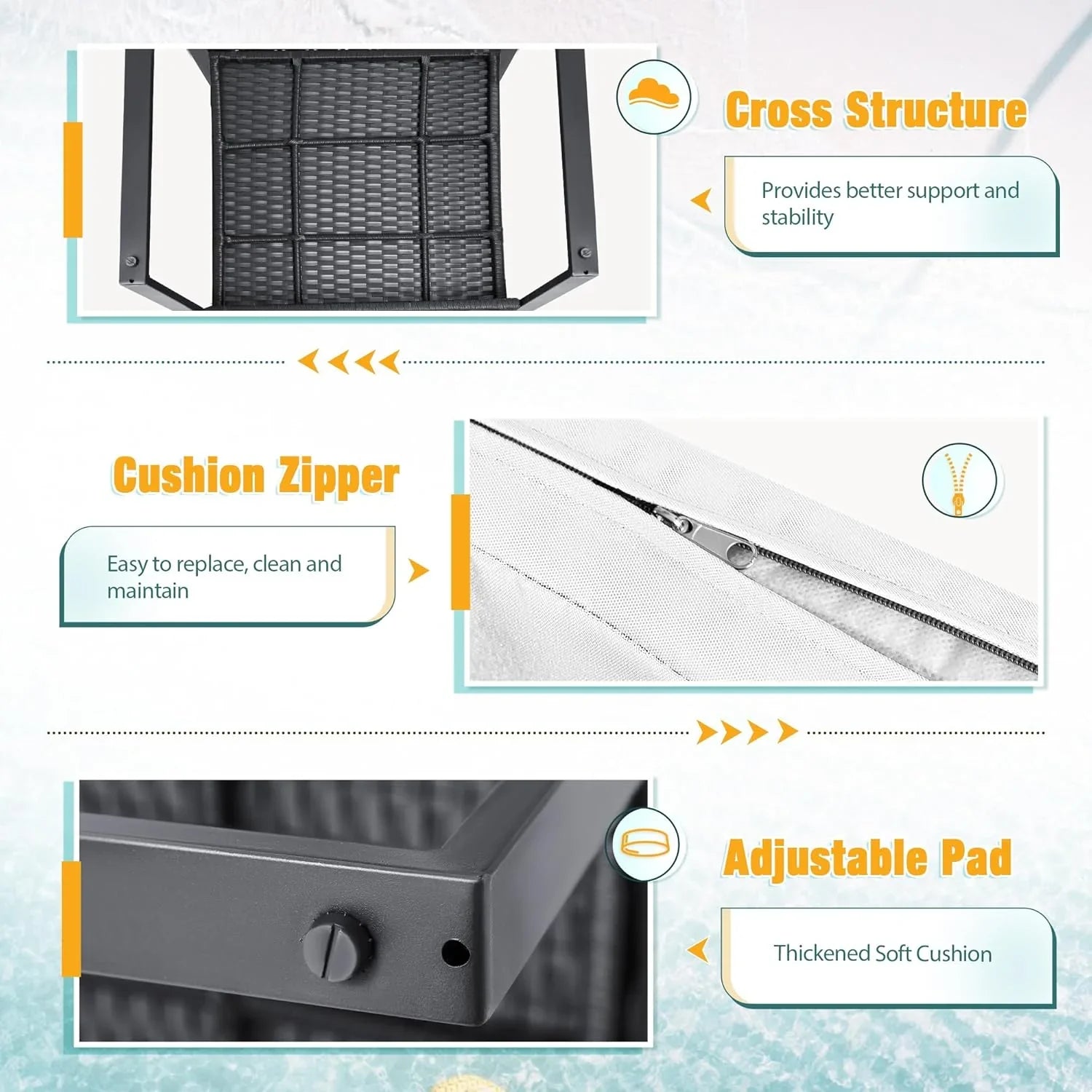 Ensemble de patio Flamaker 3 pièces Ensemble de meubles d'extérieur en osier