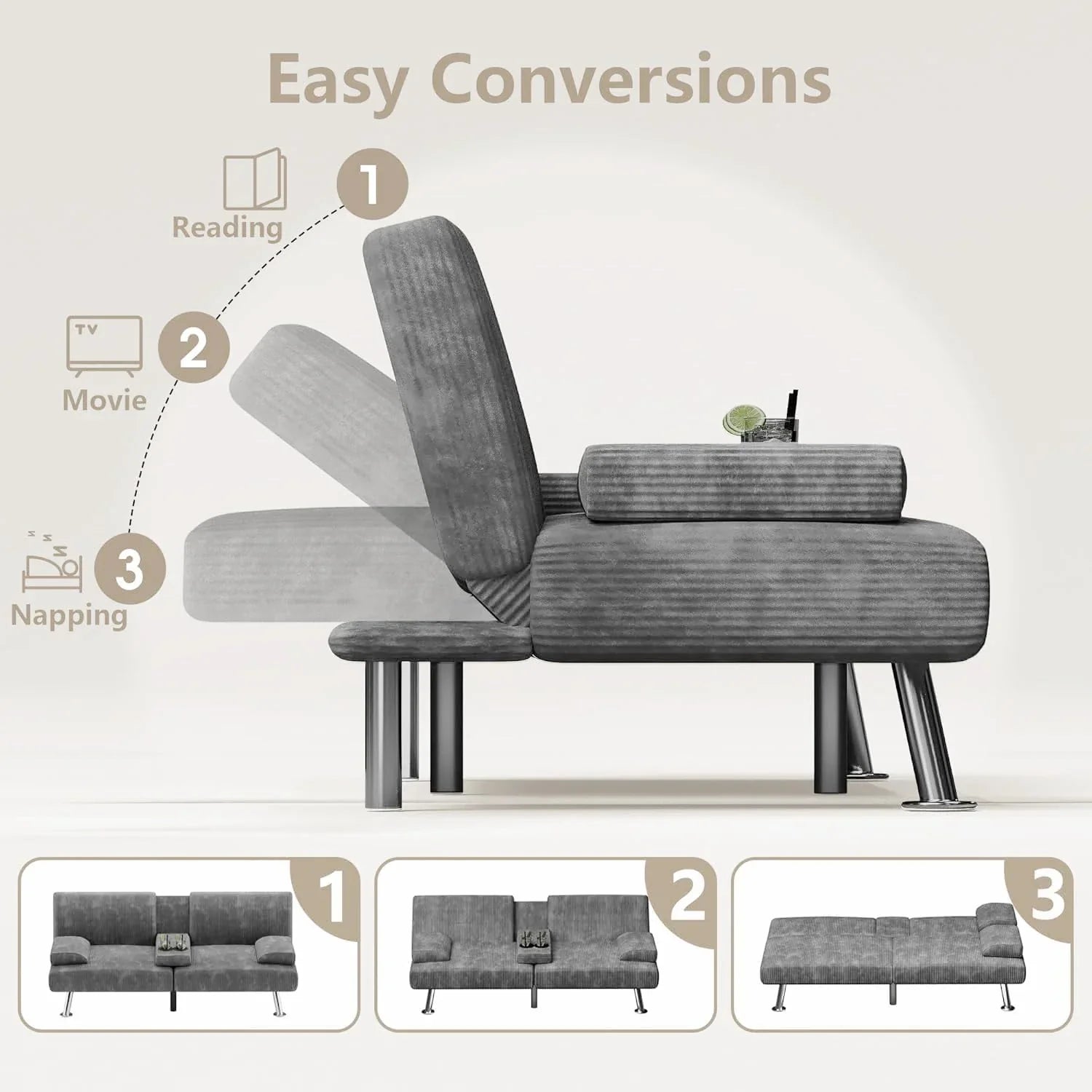 Canapé-lit futon Flamaker Ensemble futon pliant moderne Chaise longue convertible