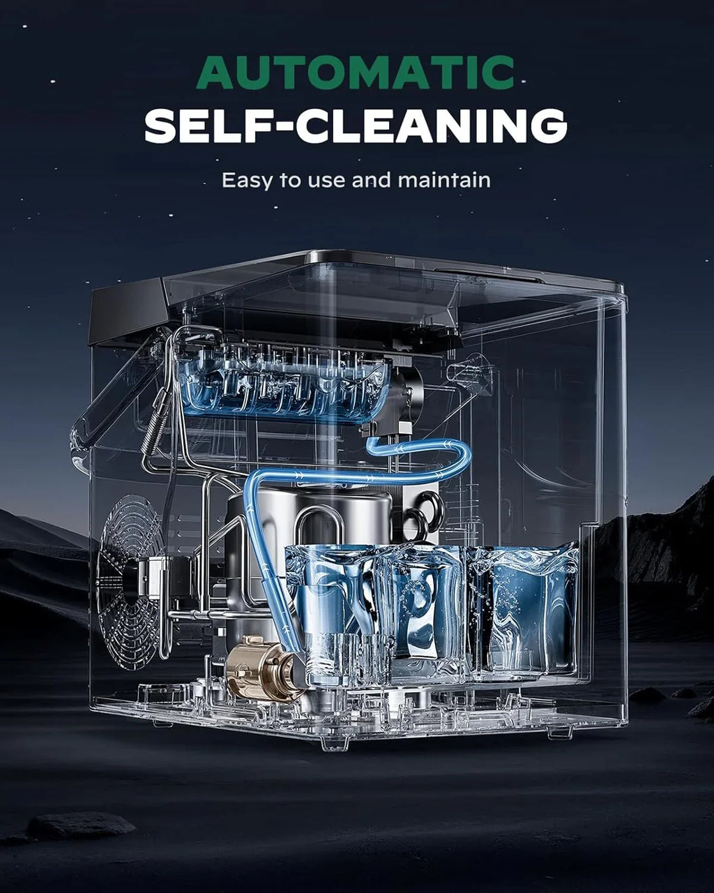 Machine à glaçons de comptoir Silonn avec panier à glaçons extensible, 9 glaçons en 6 minutes, panier à glaçons de 2,5 L, machine à glaçons autonettoyante avec commande tactile à LED