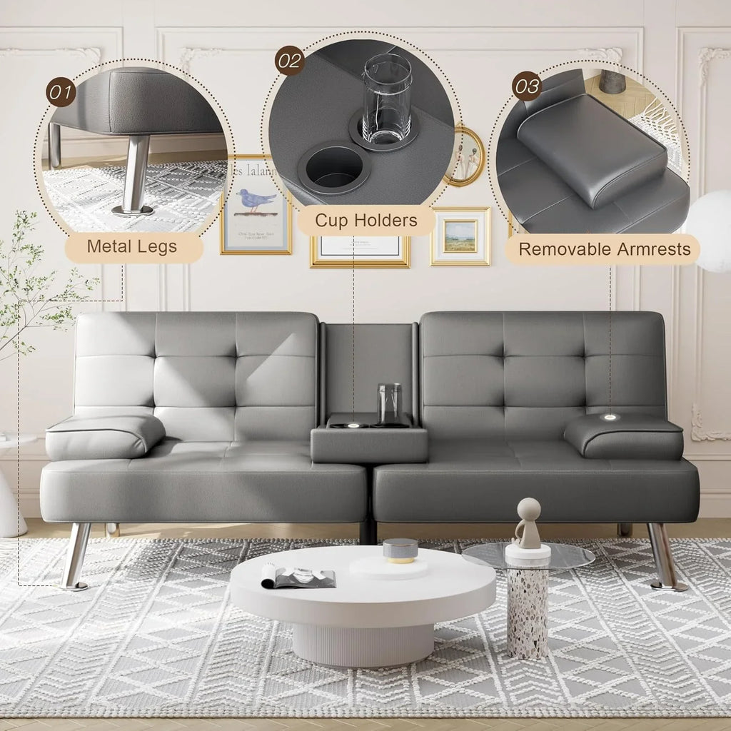 Canapé-lit convertible Shahoo en similicuir rembourré pour salon