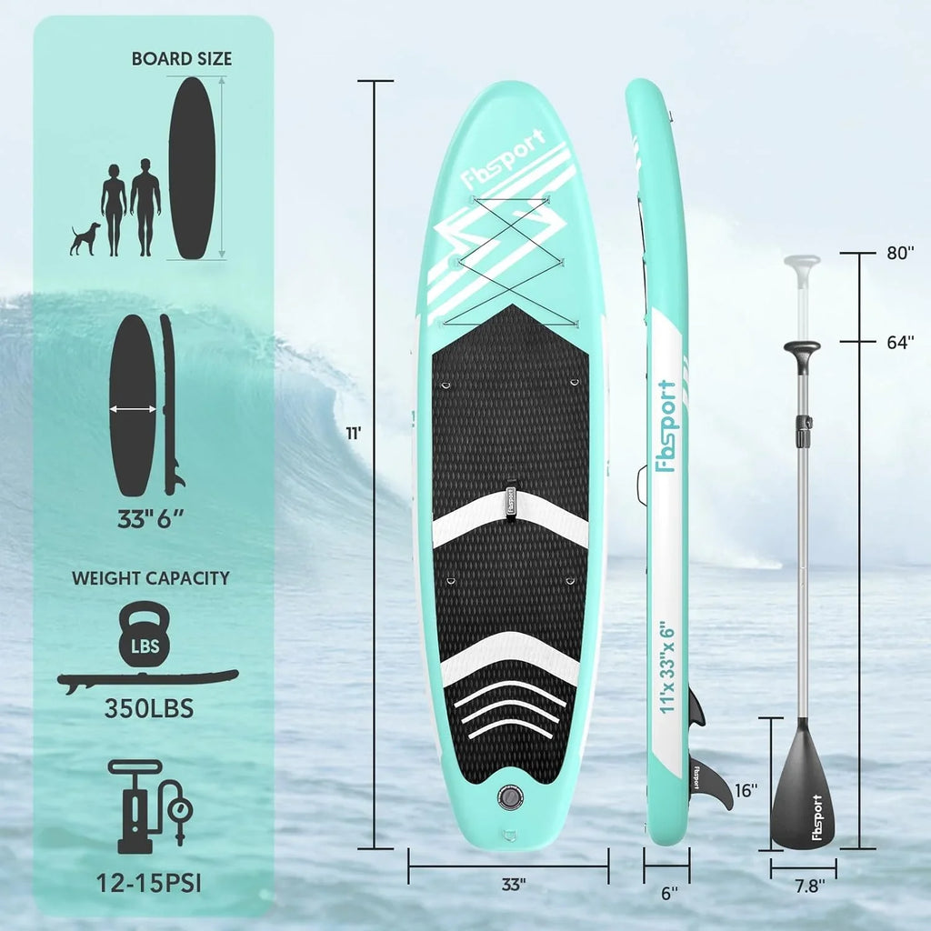 Planche de stand up paddle FBSPORT Premium 11', planche de yoga, contrôle du surf, pont antidérapant, attache, pagaie et pompe
