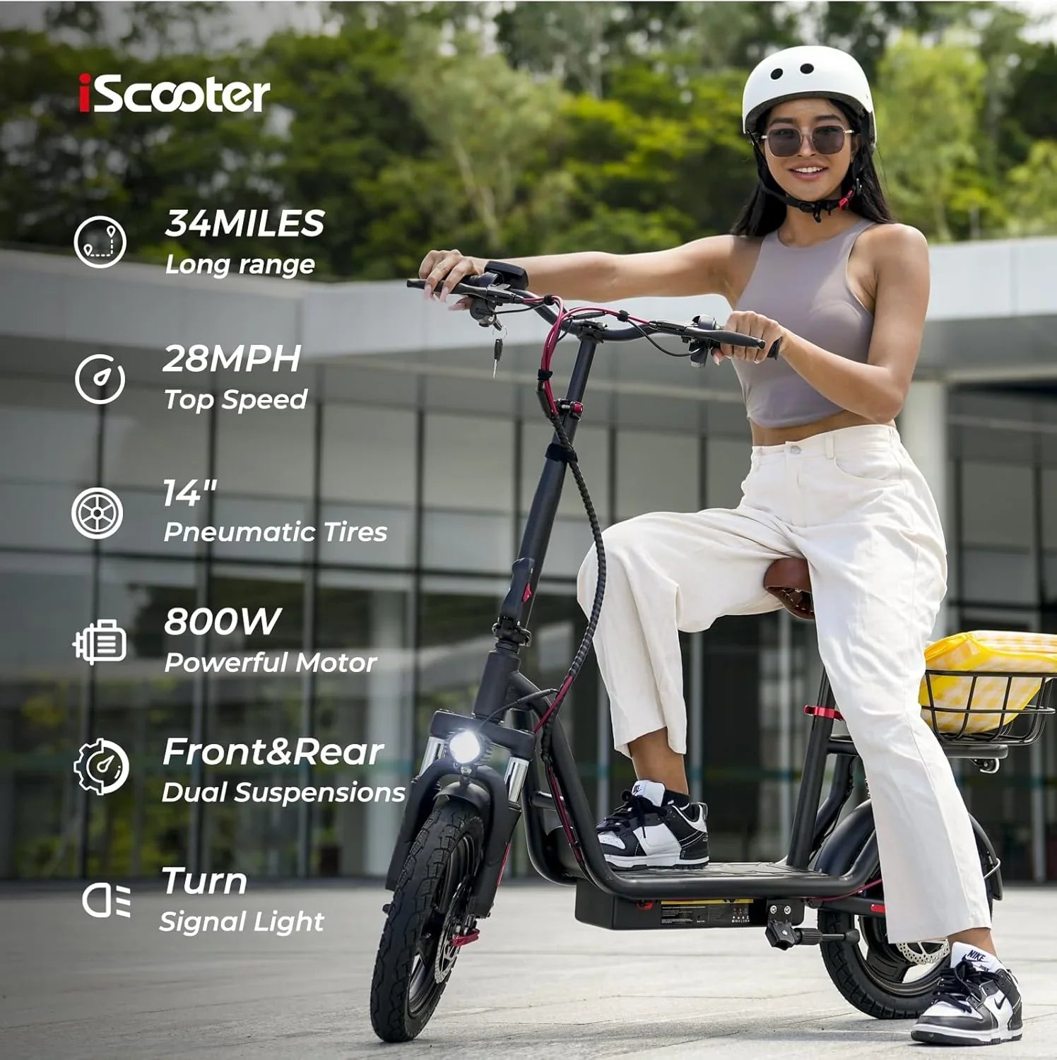Trottinette électrique iScooter avec siège, autonomie de 60/34 km, vitesse de pointe de 45/39/25 km/h, double suspension avec panier