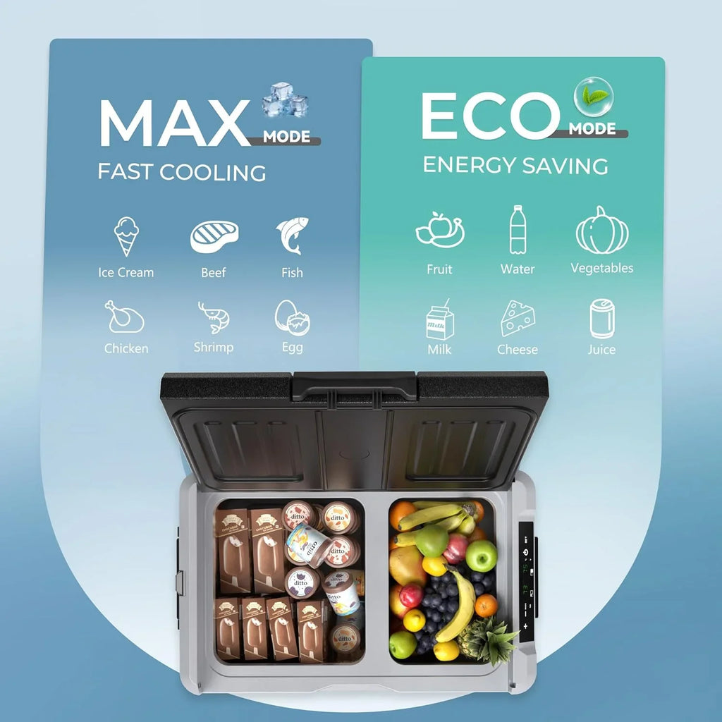 Réfrigérateur EUHOMY 12V, 53 qt (50 litres) Congélateur électrique Congélateur portable 12V Congélateur avec roulettes et 2 paniers