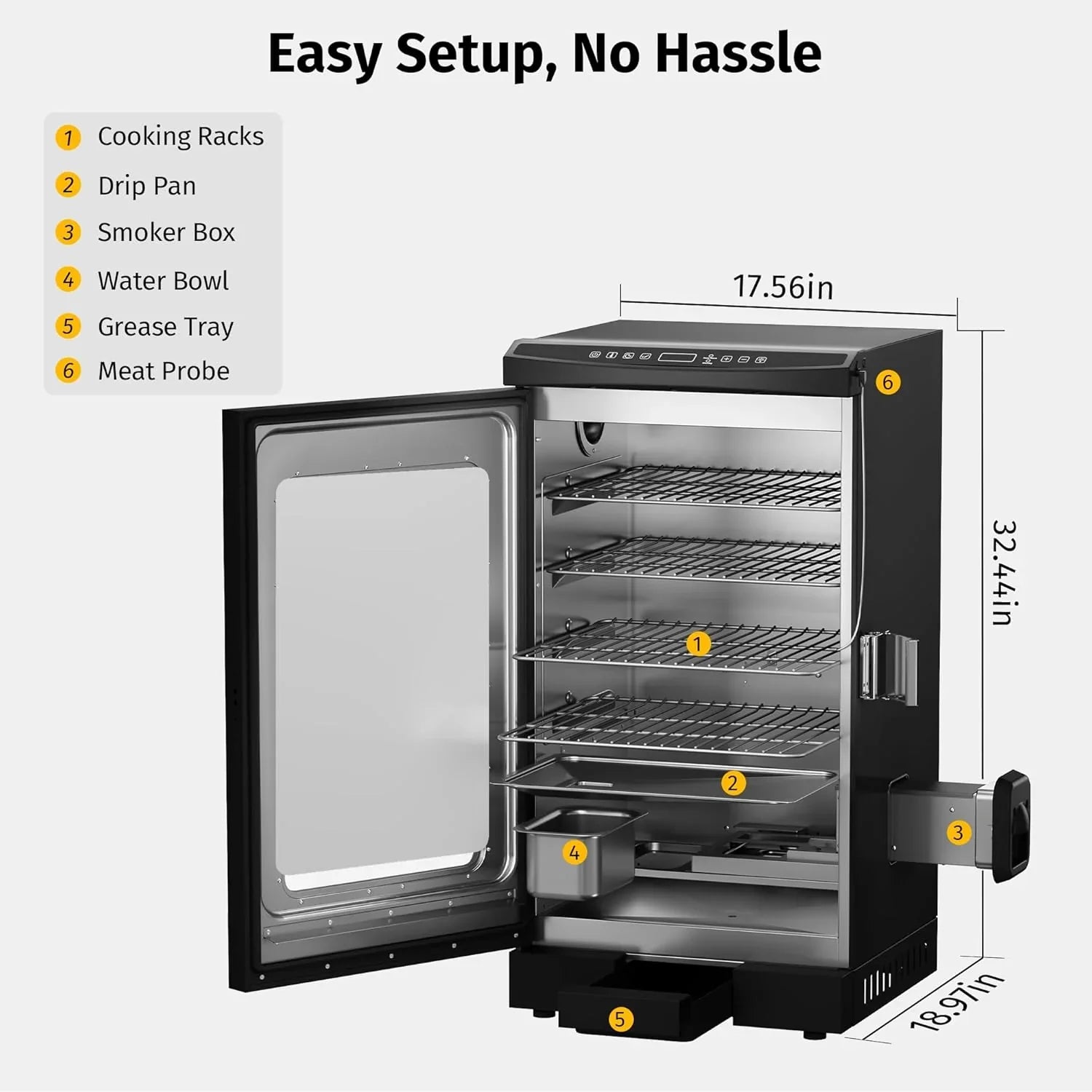 Fumoir électrique d'extérieur EAST OAK 30" | Sonde à viande intégrée, fumage jusqu'à 6 fois plus longtemps en une seule charge, chargement latéral pour un fumage ininterrompu