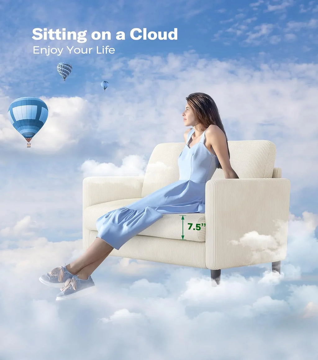 Causeuse de 51 pouces, causeuse confortable en velours côtelé