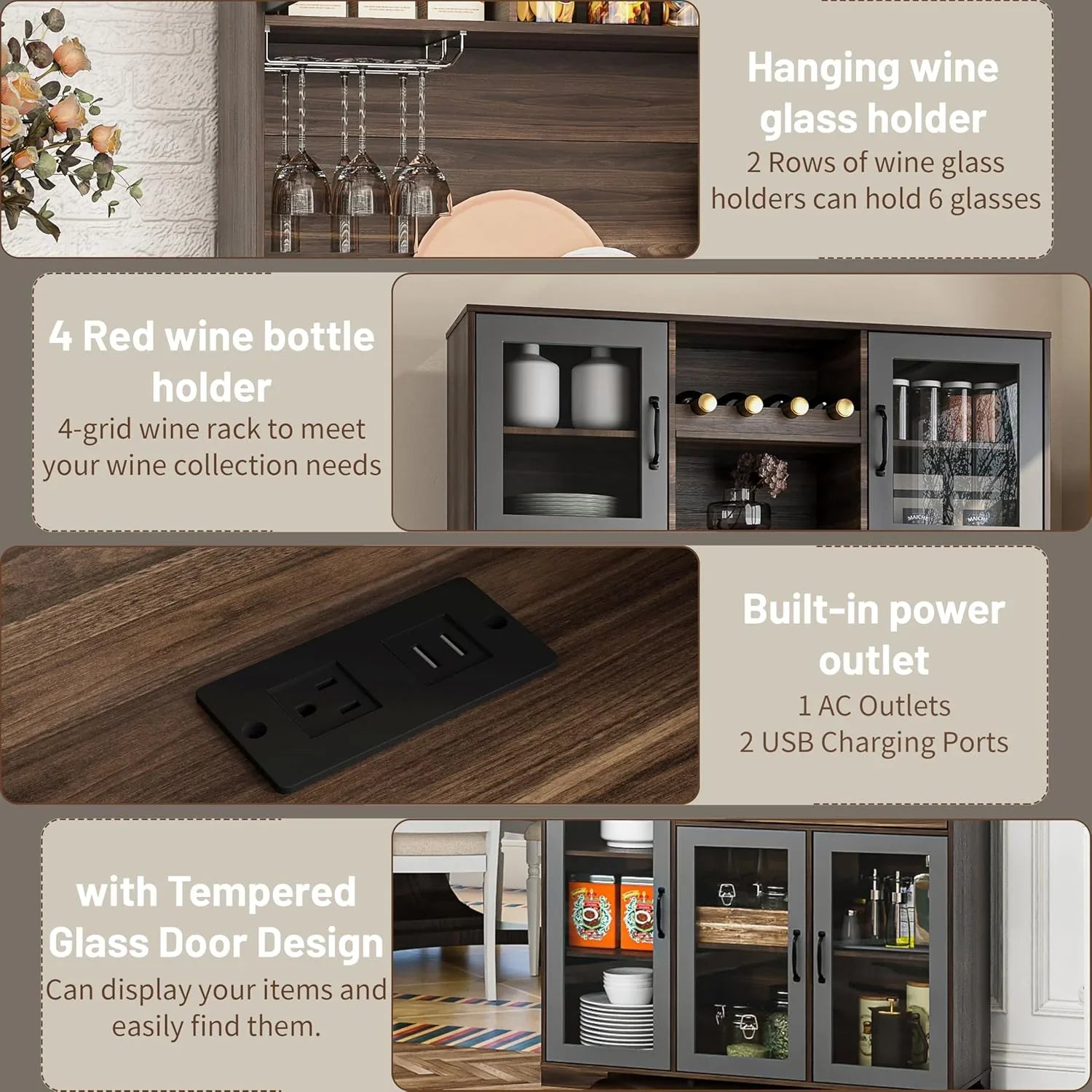 Armoire de garde-manger de 180 cm de haut avec portes vitrées