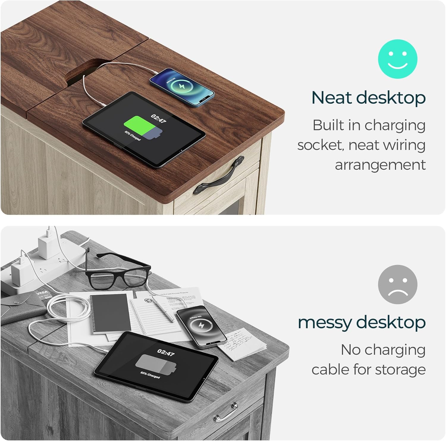 Table d'appoint de ferme Table d'appoint étroite Petite table de chevet