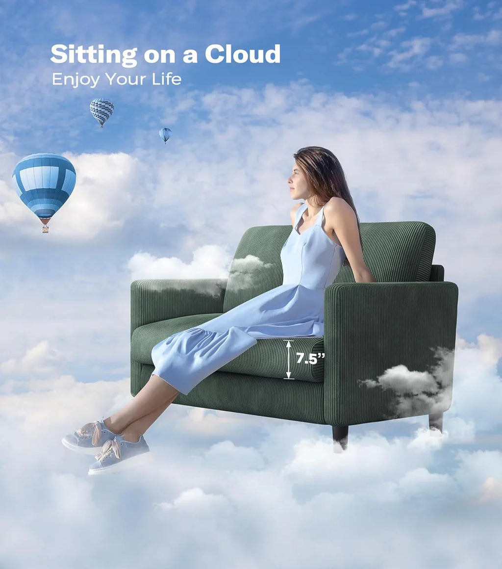 Causeuse de 51 pouces, causeuse confortable en velours côtelé