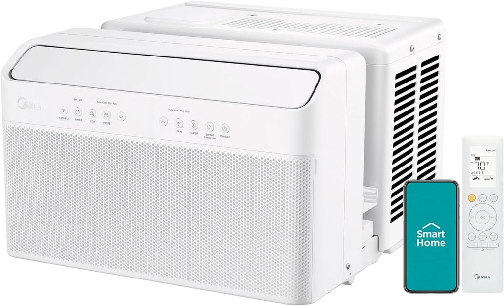 Climatiseur de fenêtre intelligent Midea 12 000 BTU en forme de U - Refroidit jusqu'à 550 pieds carrés, ultra-silencieux, économise 35 % d'énergie
