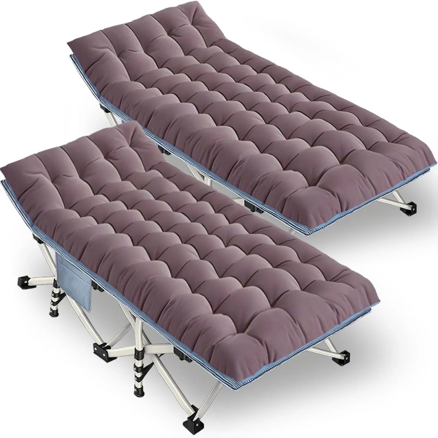 Lot de 2 lits de camping avec matelas, lits de couchage confortables, lits de camping pour adultes, lits pliants pour 2 personnes, lits de couchage robustes