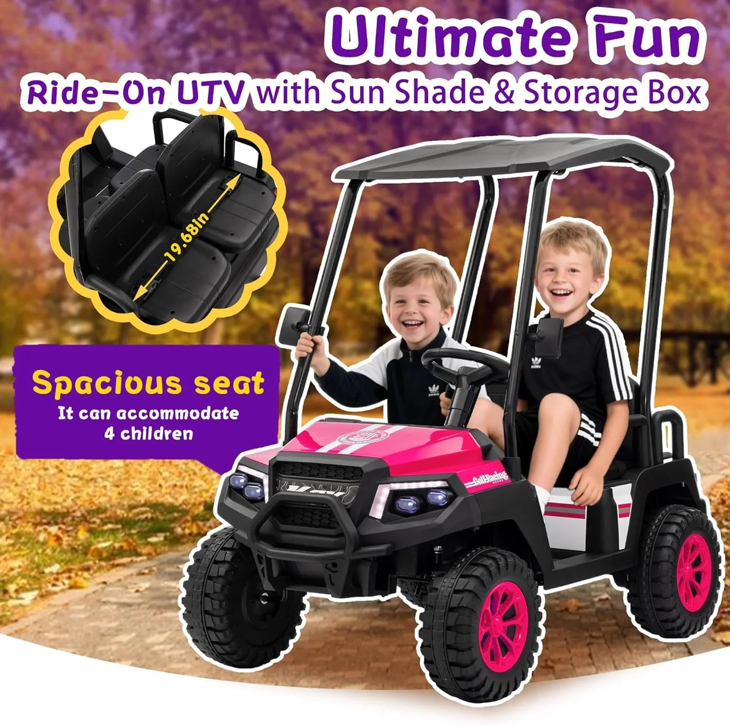 Voiturette de golf pour enfants 24 V 7 Ah avec télécommande, auvent amovible et suspension à ressorts aux 4 roues