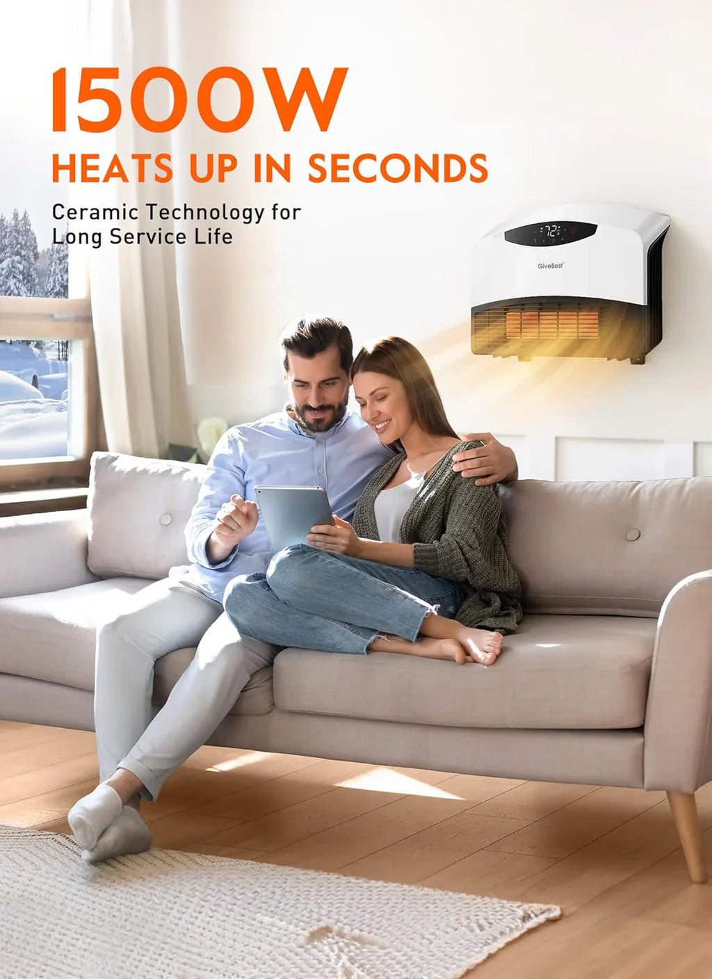 Radiateur électrique mural avec WiFi et télécommande, radiateur sur pied 1500W couverture rapide pour grandes pièces