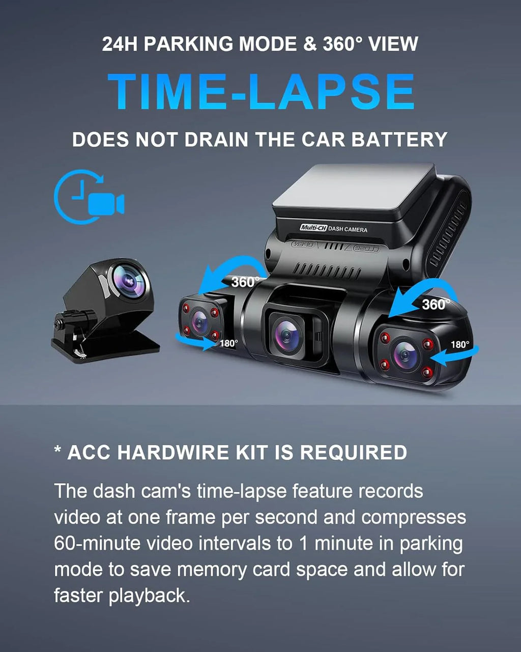 PRUVEO dashcam met 360-gradenbeeld, ingebouwde GPS, wifi-nachtzicht, parkeermonitor met 24/7 opnamefunctie (alle seizoenen), inclusief gratis 128GB geheugenkaart. 