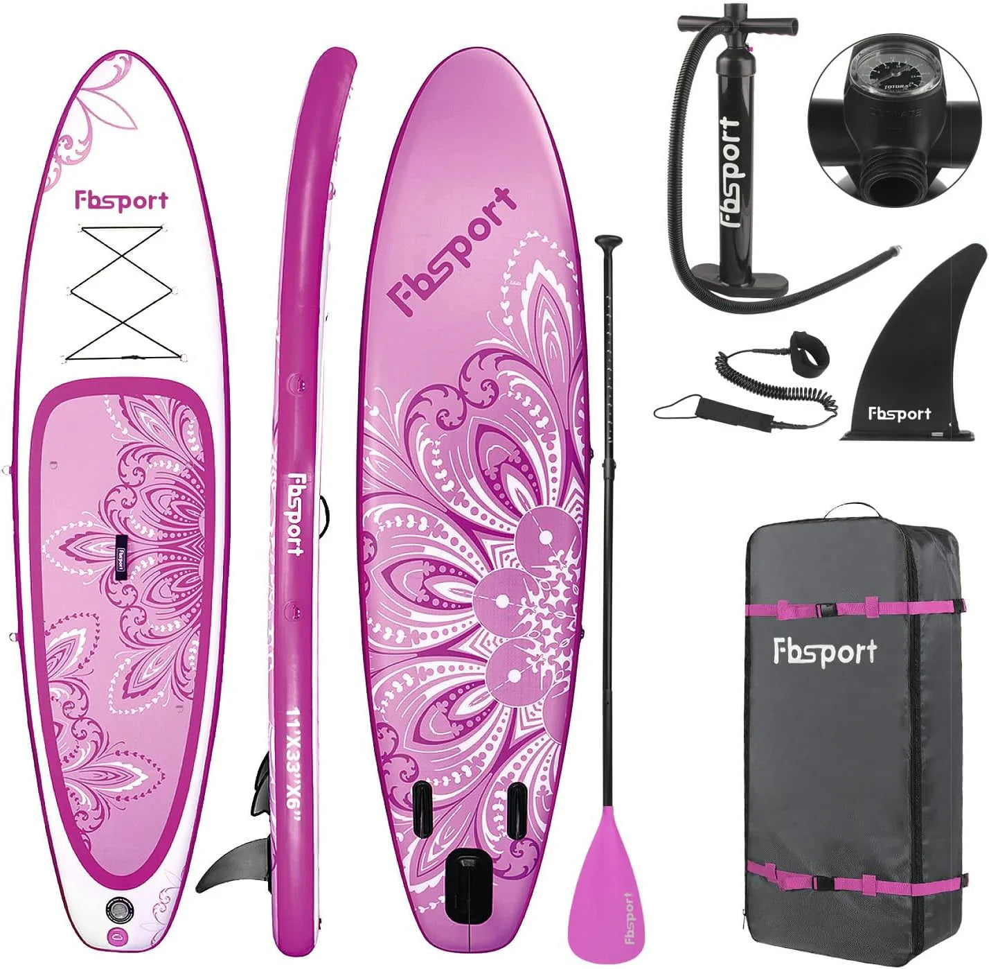 Planche de stand up paddle FBSPORT Premium 11', planche de yoga, contrôle du surf, pont antidérapant, attache, pagaie et pompe