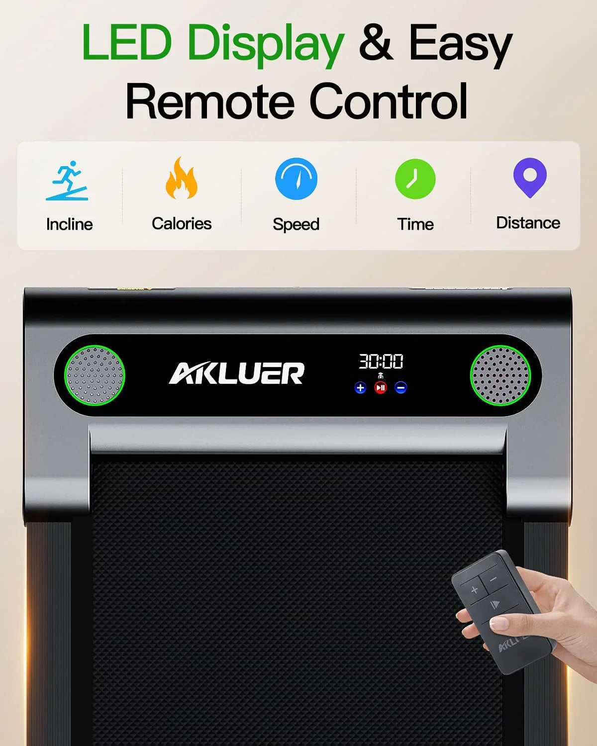 Tapis de course incliné Akluer 2,5 CV, petit tapis de course sous le bureau avec télécommande et écran LED