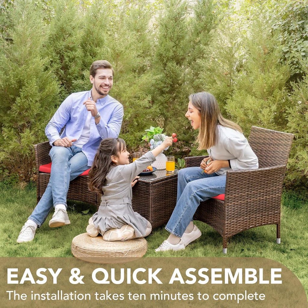 Ensemble de meubles de patio Devoko 3 pièces avec chaises en rotin synthétique