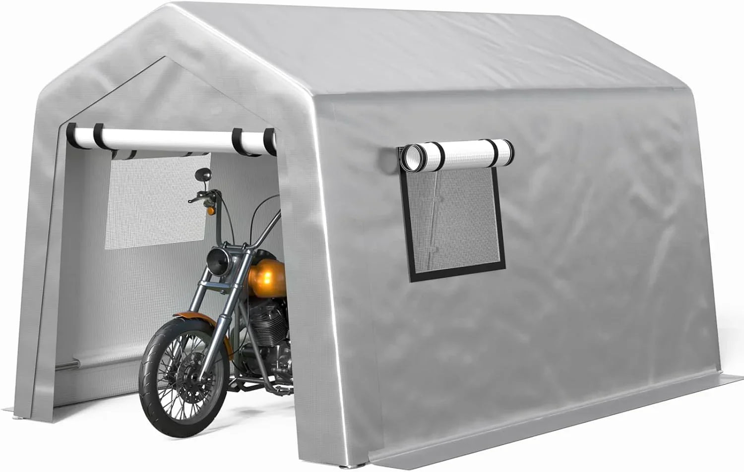 Abri d'auto robuste de 6 x 8 pieds, garage portable avec parois latérales amovibles et porte, bâche quatre saisons