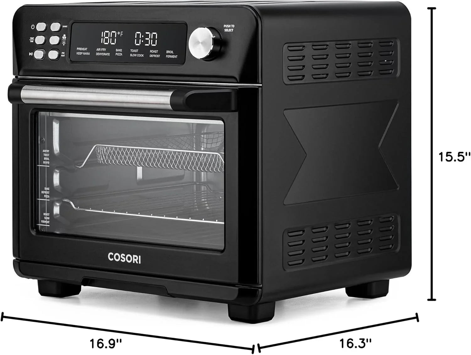 Four grille-pain combiné intelligent 12 en 1 COSORI, four à convection pour friteuse à air, cuisson au four, rôtissage, réchauffage, grillage, déshydratation, 75 recettes et 3 accessoires, 26 pintes