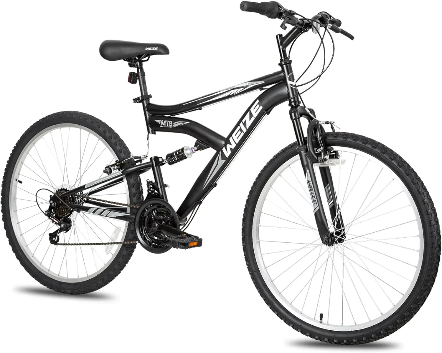 Vélo de montagne WEIZE, vélo hybride d'extérieur 26-27,5 pouces, 18 vitesses/acier à haute teneur en carbone/double suspension complète