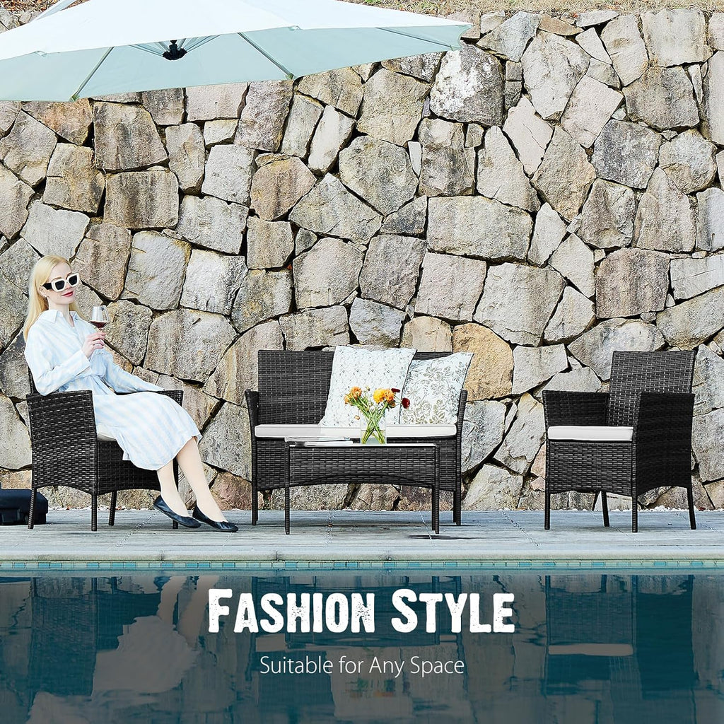 Ensemble de meubles de patio 3 pièces Sweetcripy, en osier tressé à la main