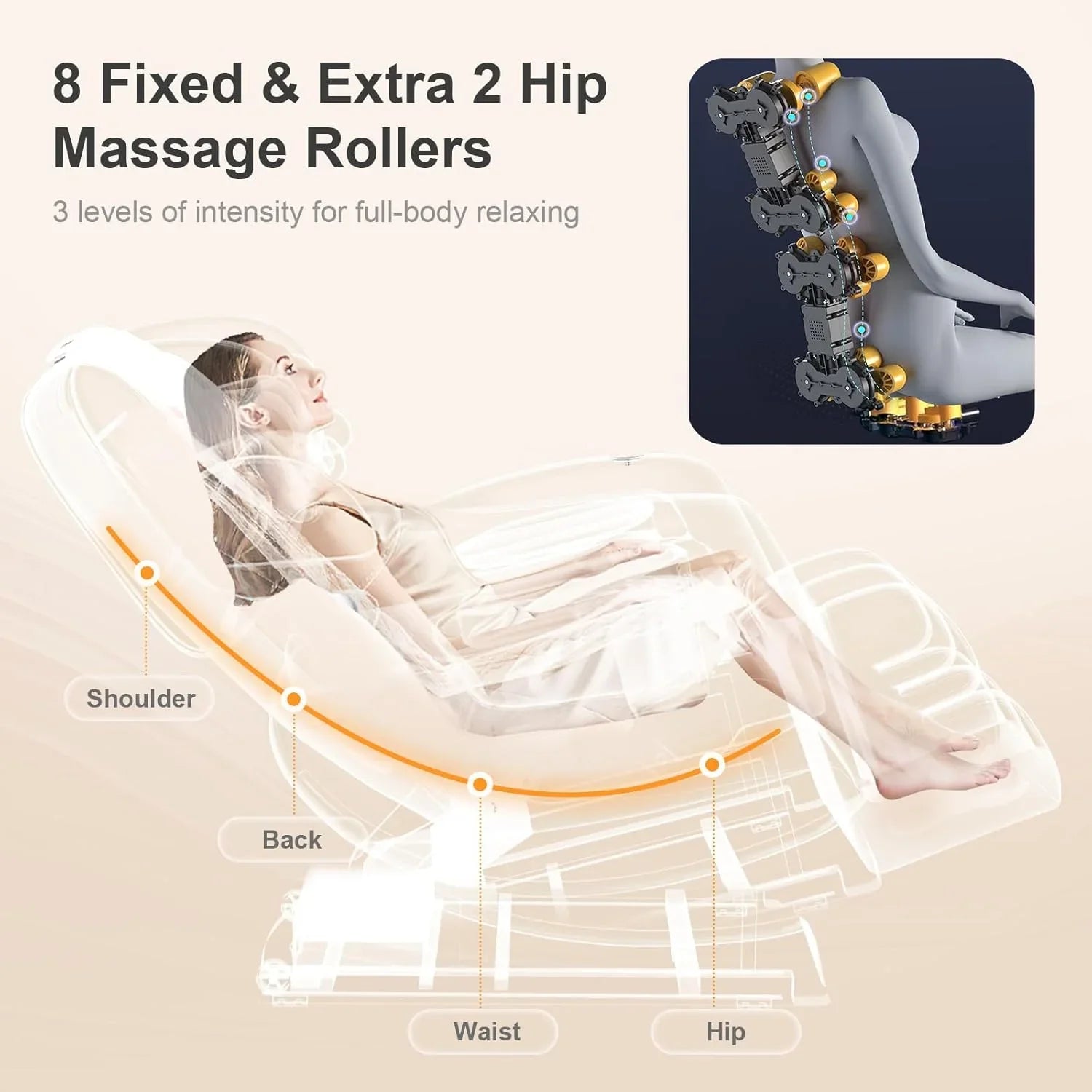 Fauteuil de massage complet, fauteuil de massage à gravité zéro avec 10 rouleaux fixes, chauffage, massage des pieds