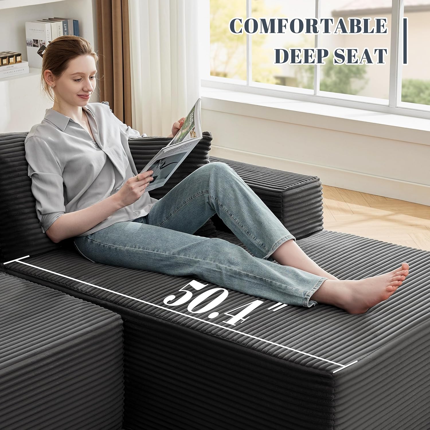 Canapé nuage de 110 pouces, canapé désossé dans le salon, canapé modulable avec sièges profonds