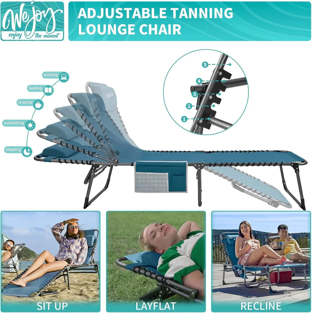 Lot de 2 chaises longues d'extérieur - Chaise longue pliante portable pour patio, piscine, camping, inclinable et réglable sur 5 positions