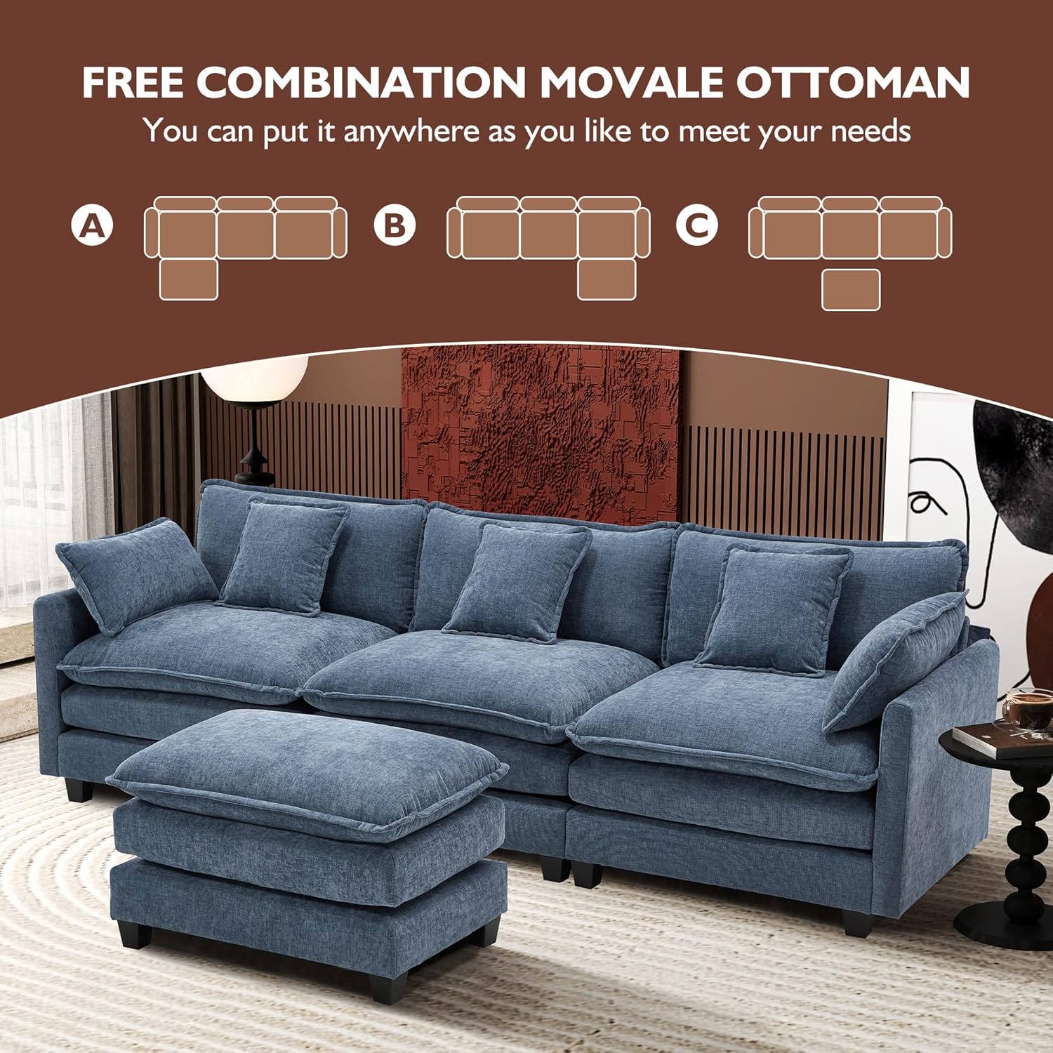 Canapé modulaire moderne en forme de U de 146 pouces d'ihanherry