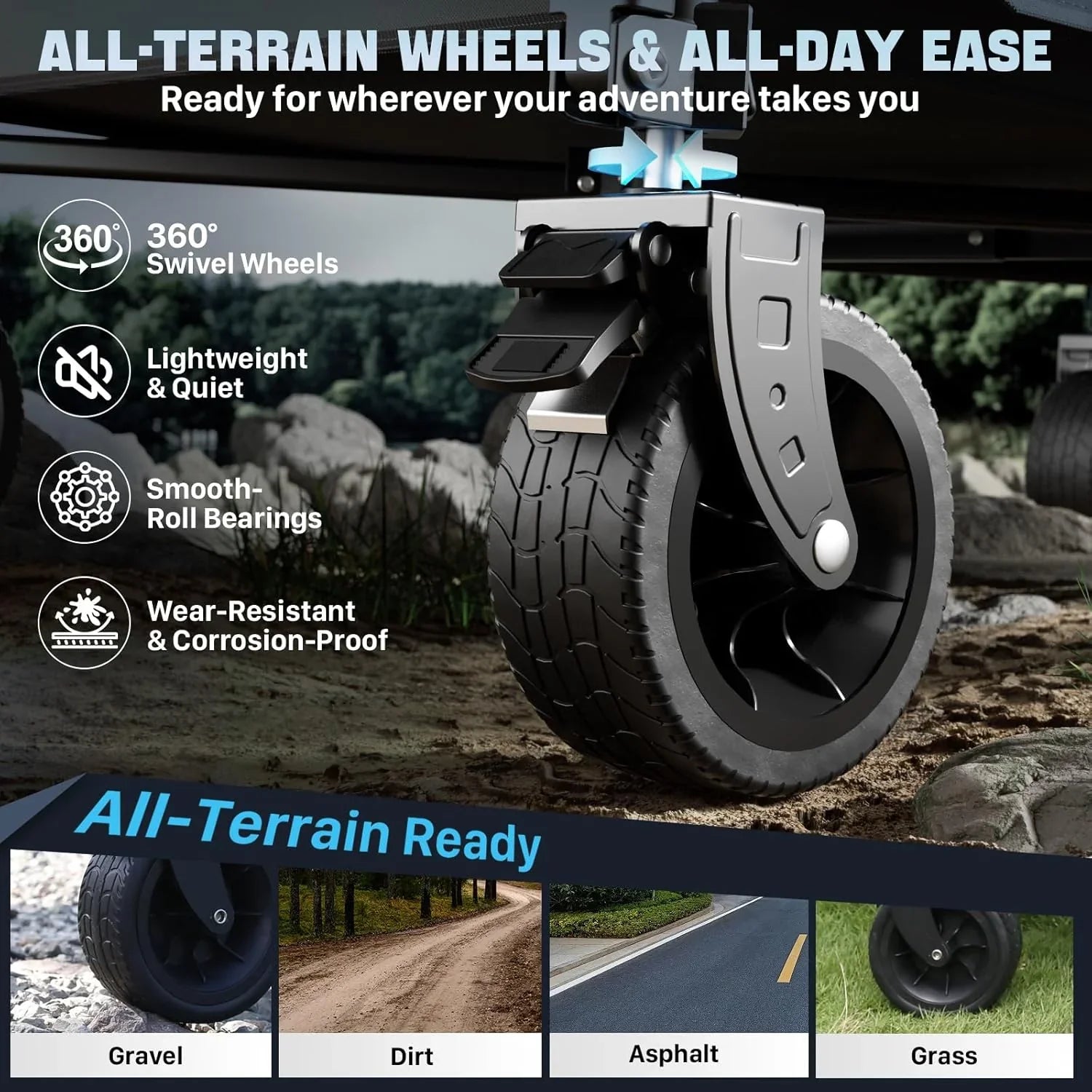 Chariot de voyage pliable extra large de 48 pouces, capacité de 254 kg, chariot utilitaire robuste de 350 L avec freins et roues tout-terrain.