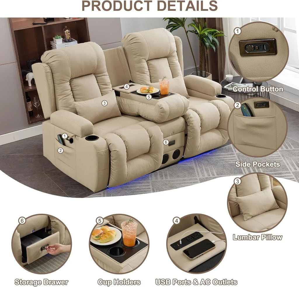 Canapé inclinable électrique TUNYI avec fonctions massage et chauffage, siège home cinéma avec console, canapé inclinable électrique pour camping-car