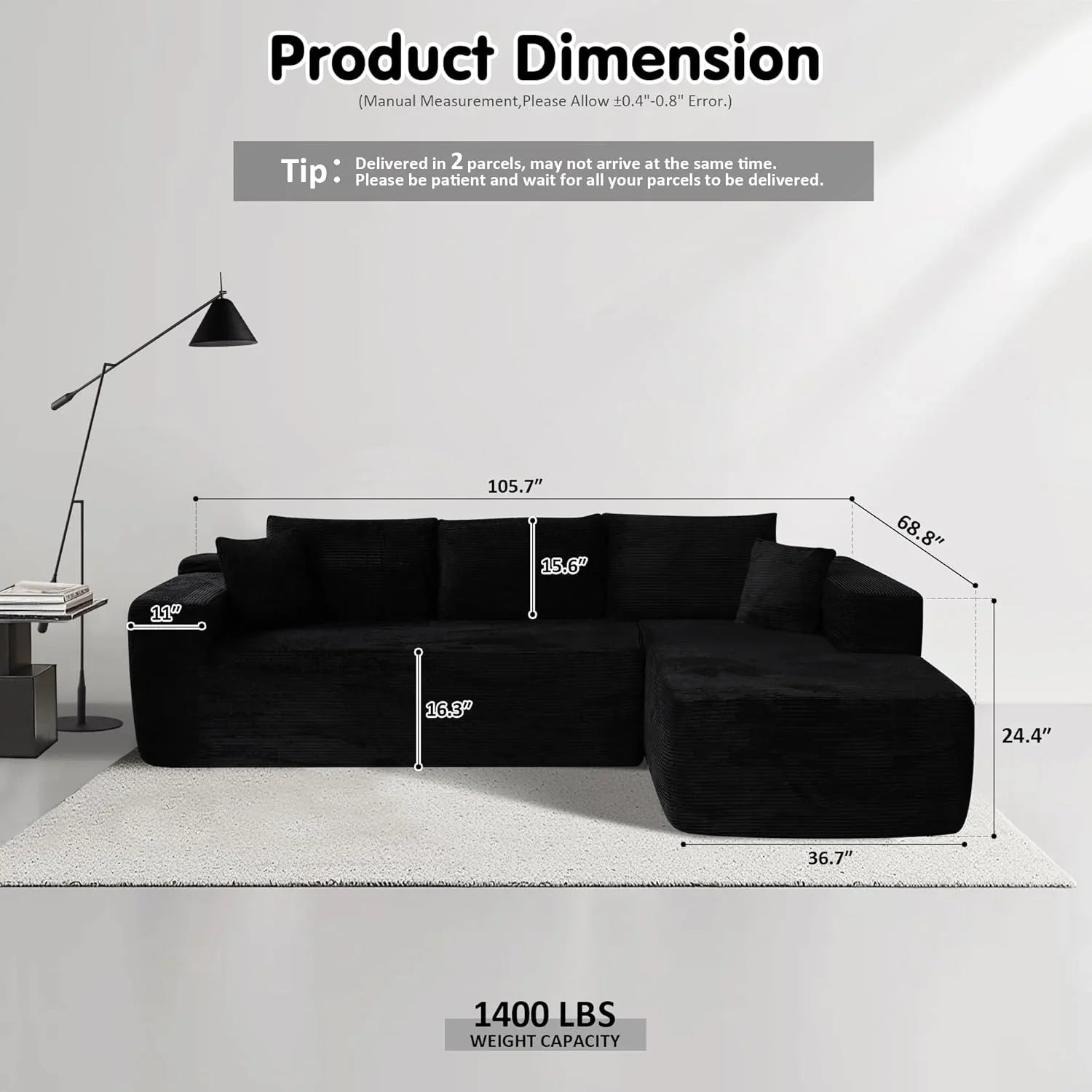 Canapé Ovios 104" Cloud Section Fauteuil en L, canapé modulaire moderne