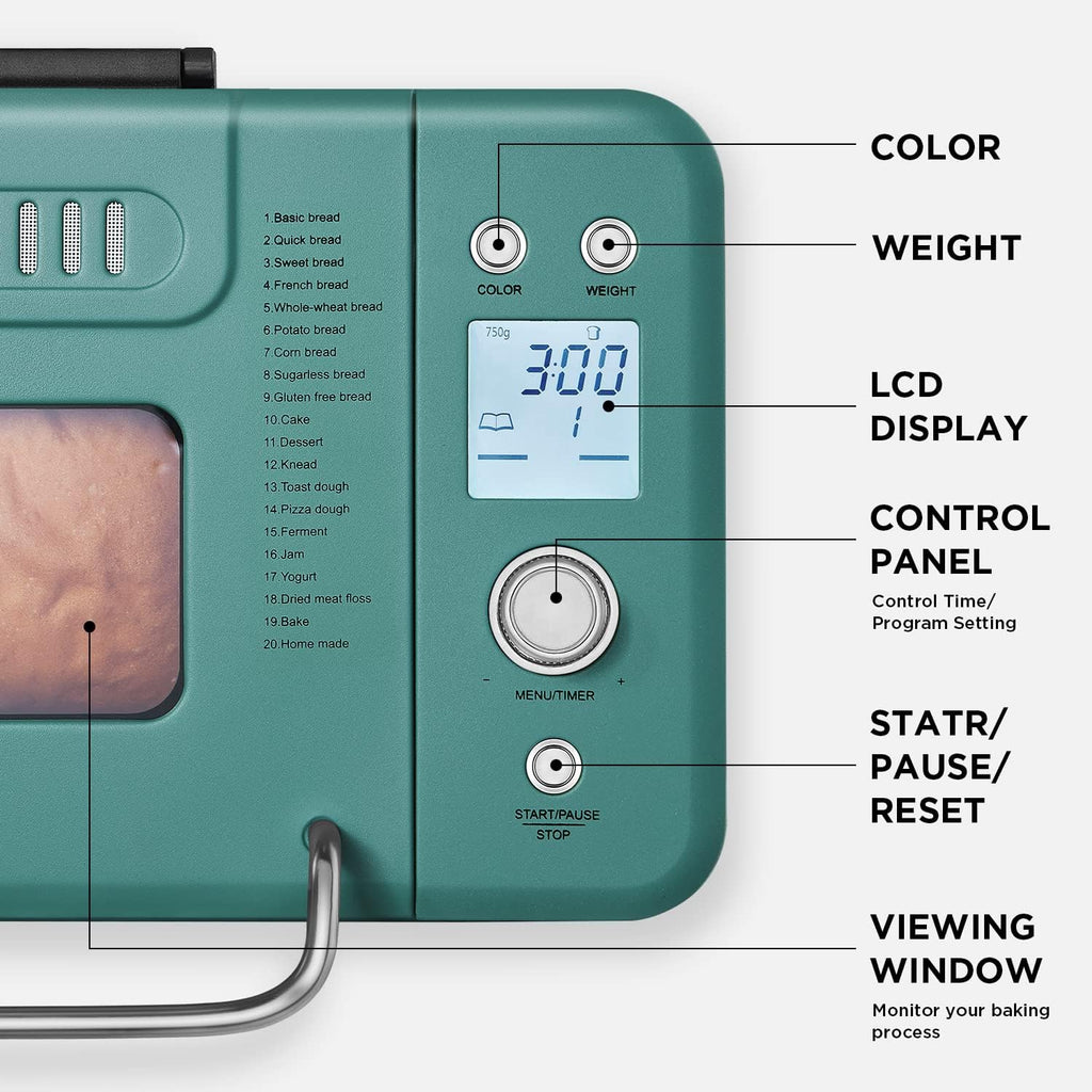 Machine à pain Neretva, 20 en 1, 2 lb, double élément chauffant, automatique, avec poêle en céramique antiadhésive