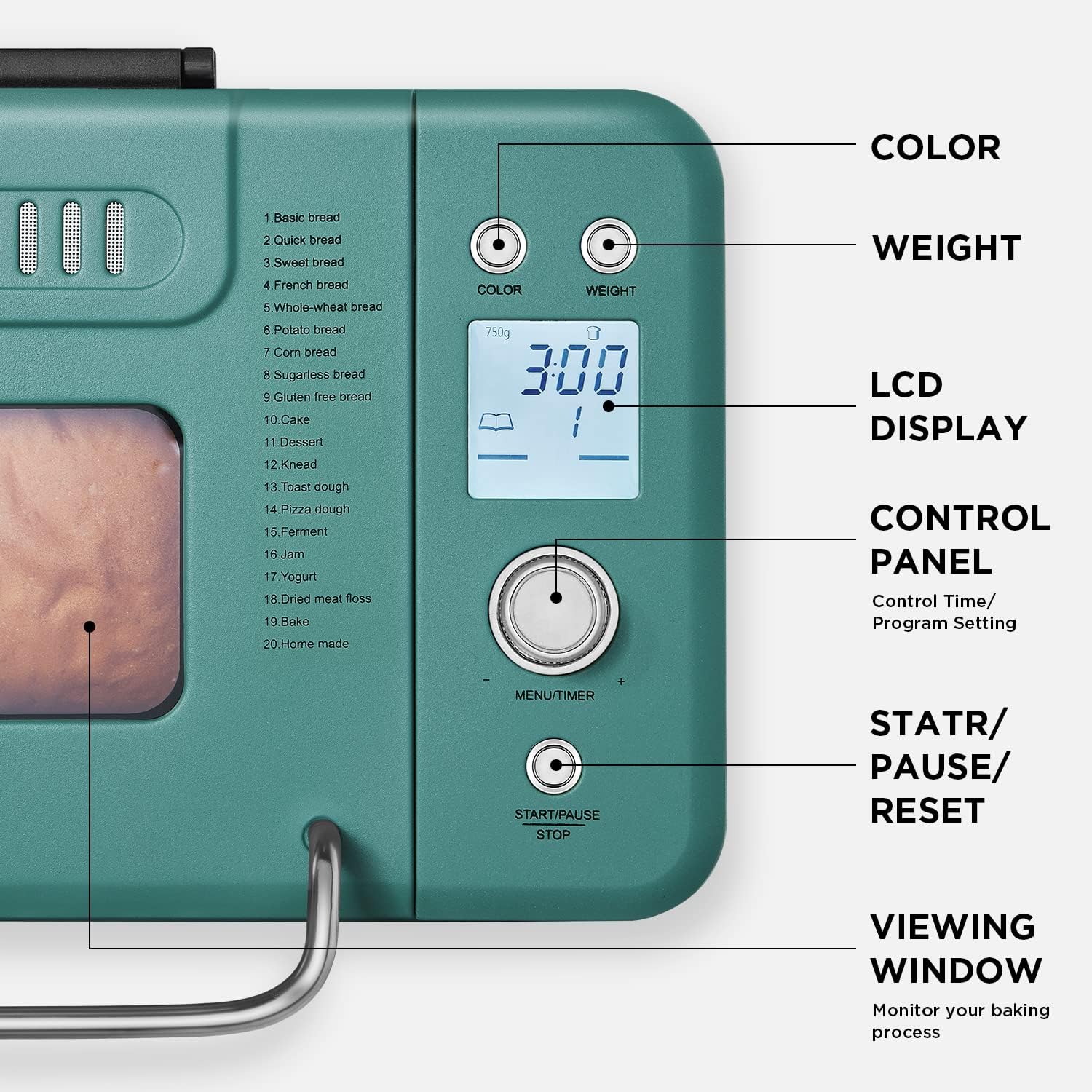 Machine à pain Neretva, 20 en 1, 2 lb, double élément chauffant, automatique, avec poêle en céramique antiadhésive