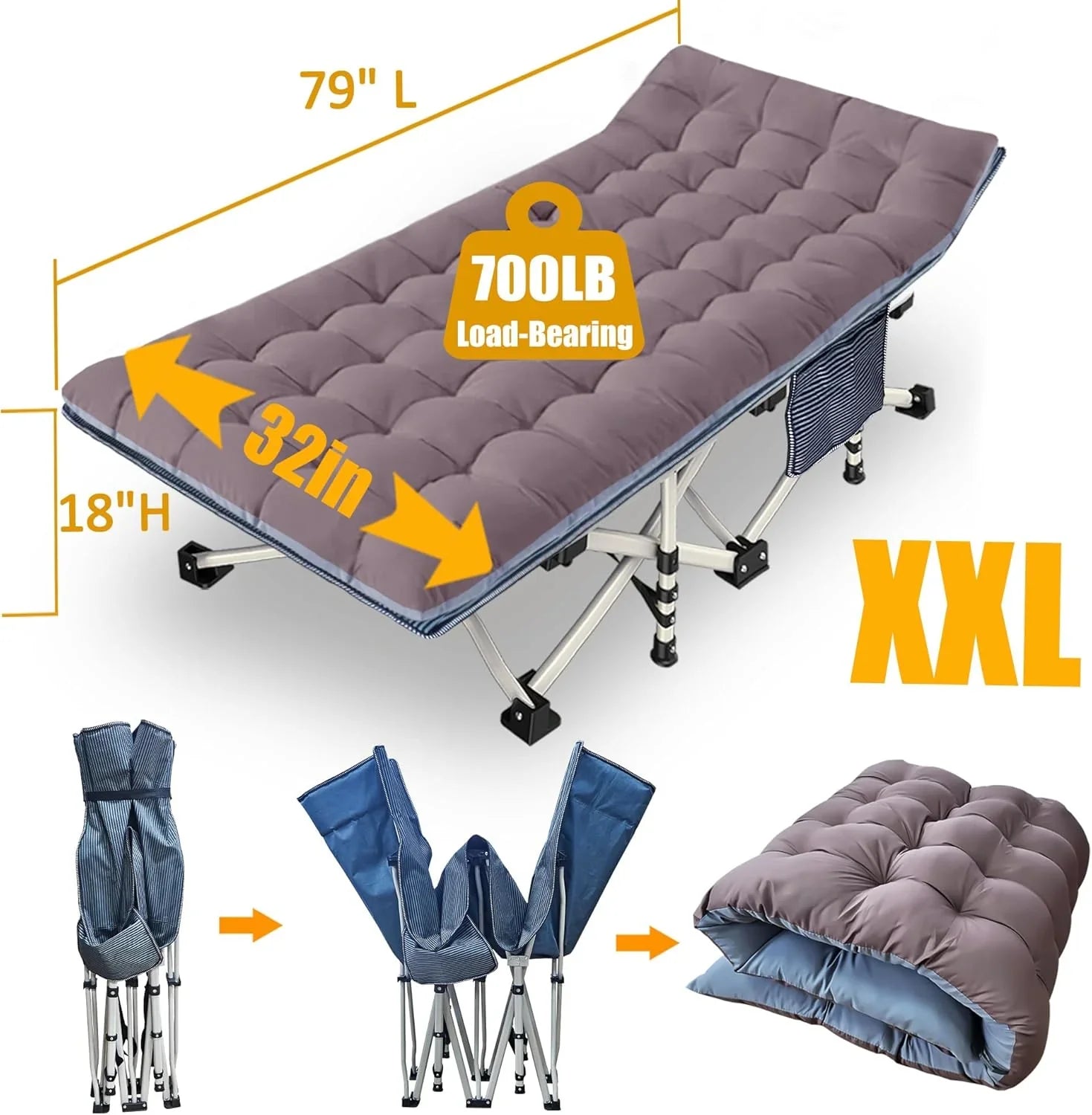 Lot de 2 lits de camp avec matelas, lit pliant confortable et robuste pour bébé