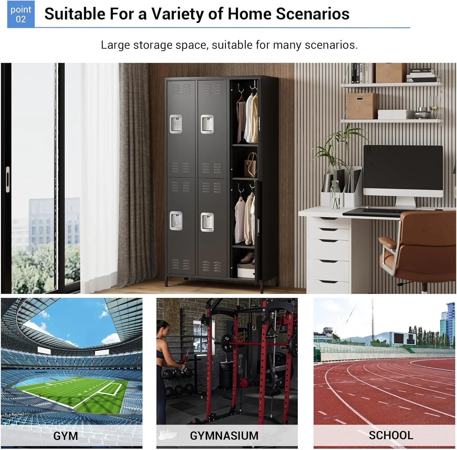 Casier GAOMON pour employés, armoire à casiers 6 portes avec crochets, casier de rangement