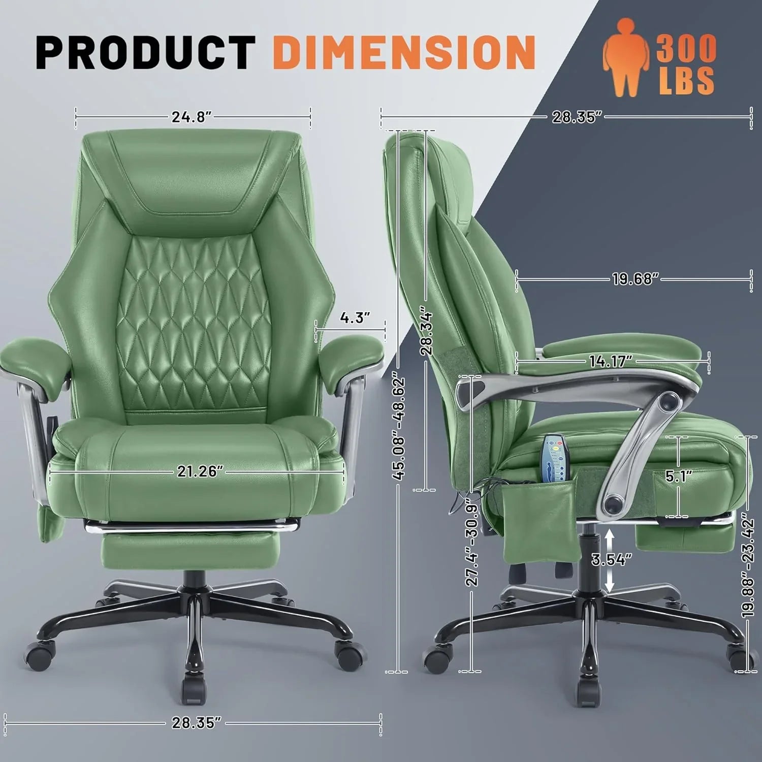 Fauteuil de bureau massant avec chauffage et repose-pieds Fauteuil de bureau ergonomique inclinable pour cadres