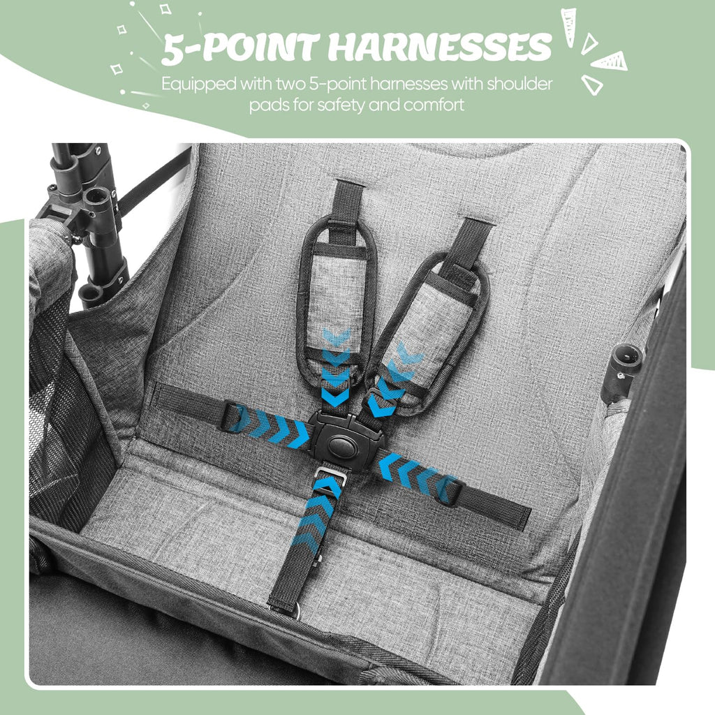 Poussette Wagon pour 2 enfants, poussette premium pour enfants avec auvent amovible, plateau à goûter et couffin convertible