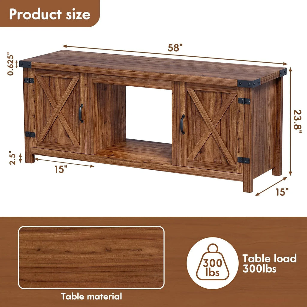 YESHOMY Meuble TV avec cheminée et deux portes de grange, armoires de rangement pour téléviseurs jusqu'à 65 pouces et plus, console de divertissement, meuble multimédia pour salon, 58 pouces