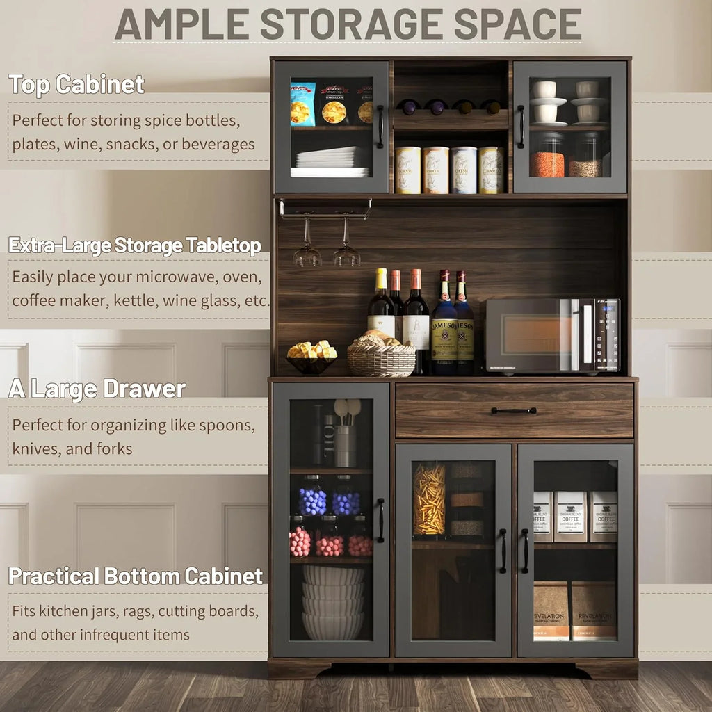 Armoire de garde-manger de 180 cm de haut avec portes vitrées