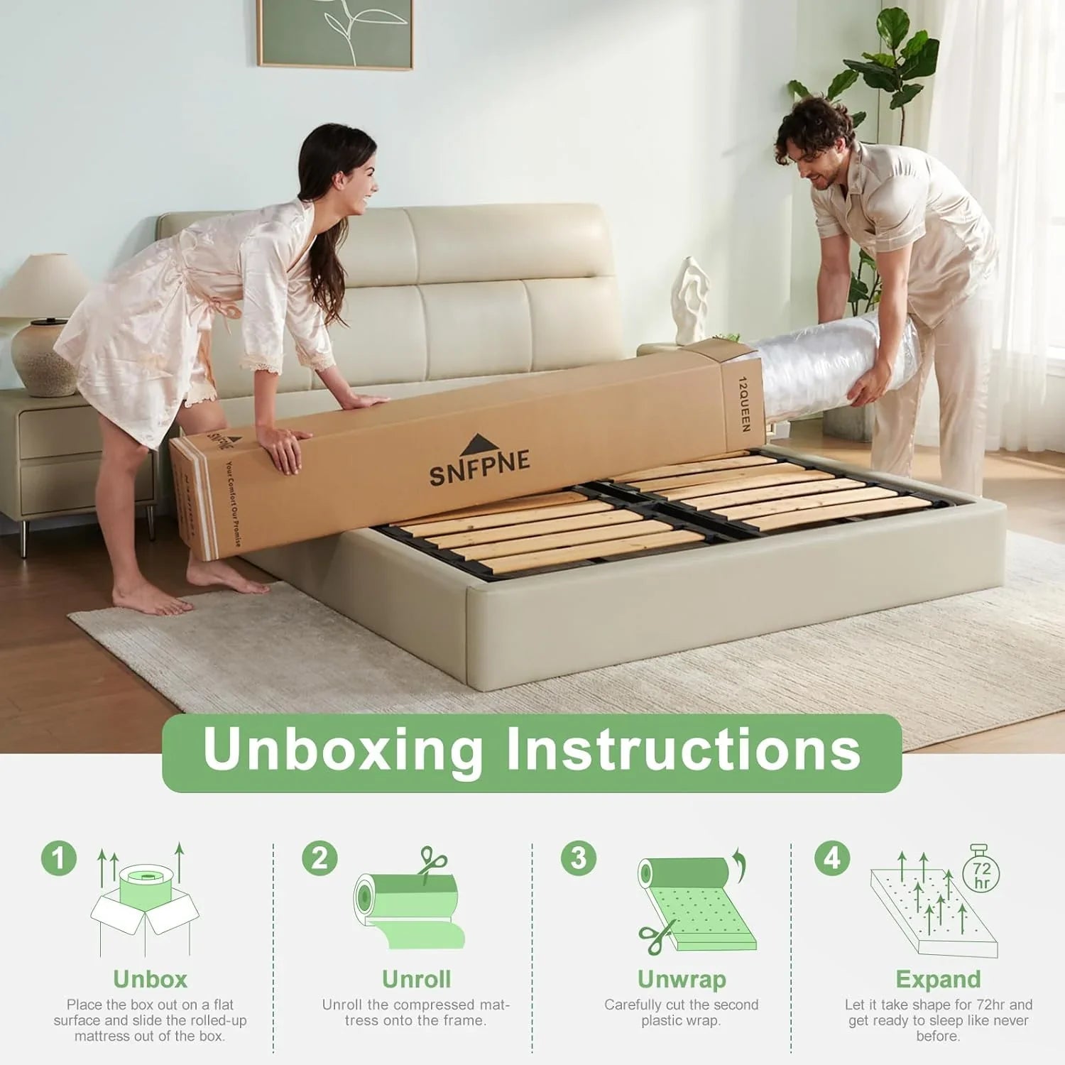 Matelas queen size de 12 pouces, matelas hybride en mousse à mémoire de forme mi-ferme avec ressorts ensachés