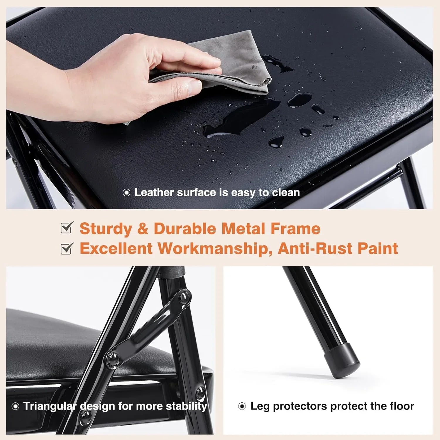 Lot de 12 chaises pliantes Sweetcrispy, rembourrées en cuir, robustes et pliables en métal.