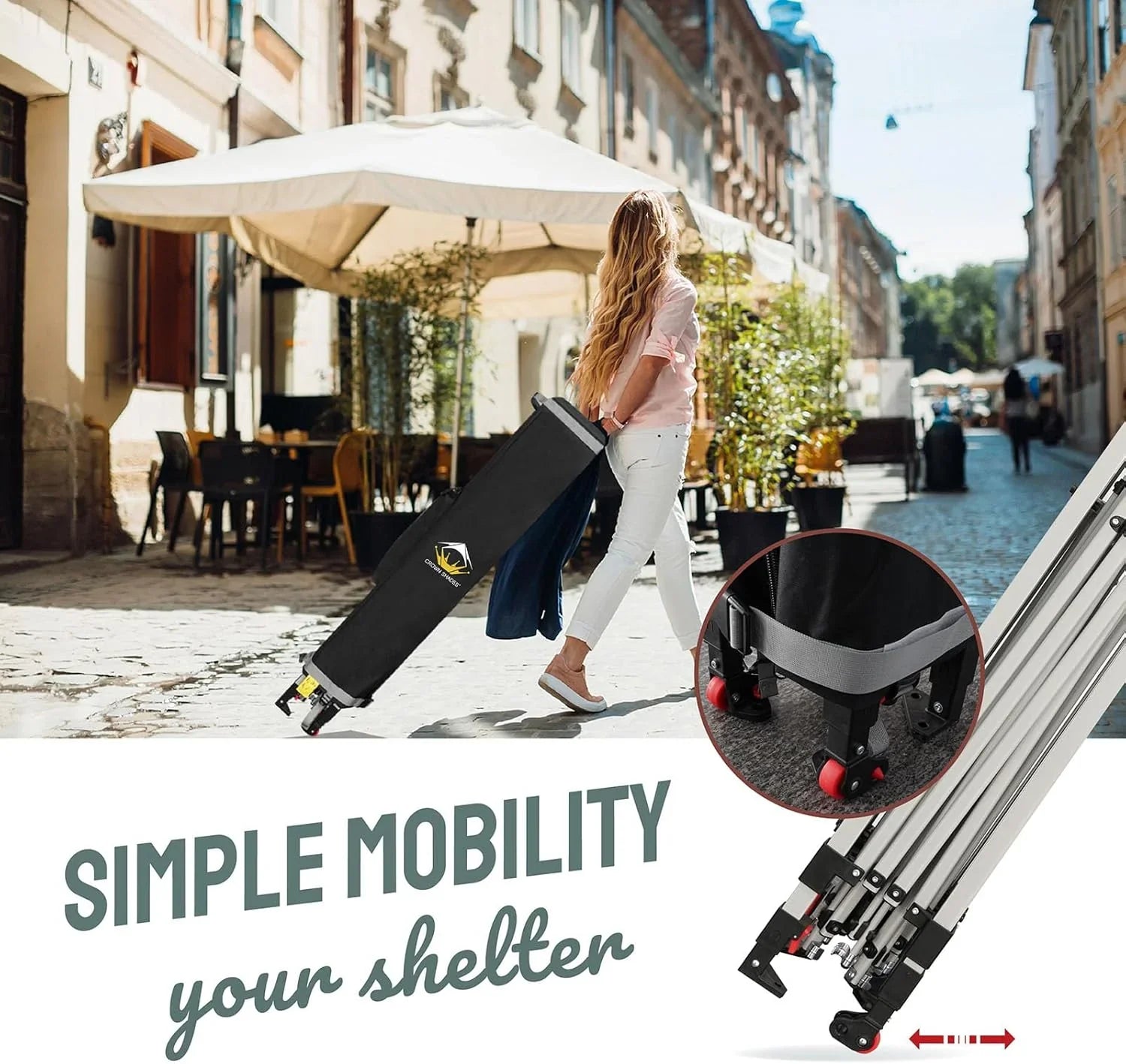 Auvent pop-up 10x10 - Installation en un clic - Tente de plage - Parasol extérieur avec dessus argenté, 3 hauteurs et 4 poches à sable