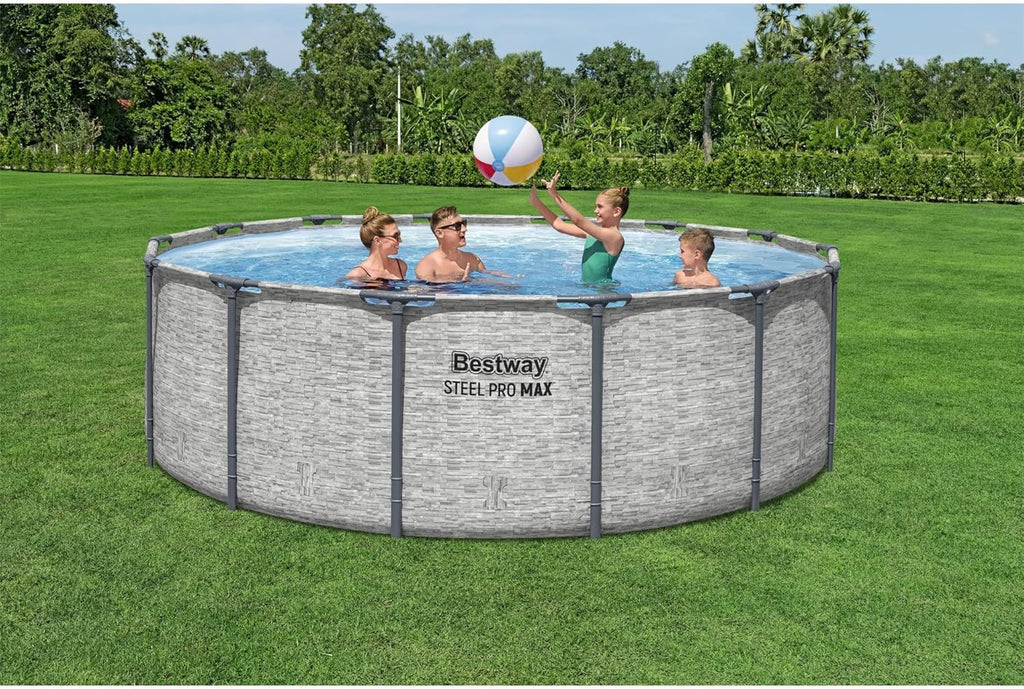 Piscine hors sol extérieure ronde Steel Pro MAX de 4,2 m x 122 cm avec cadre métallique et pompe de filtration de 1 000 litres, échelle et bâche