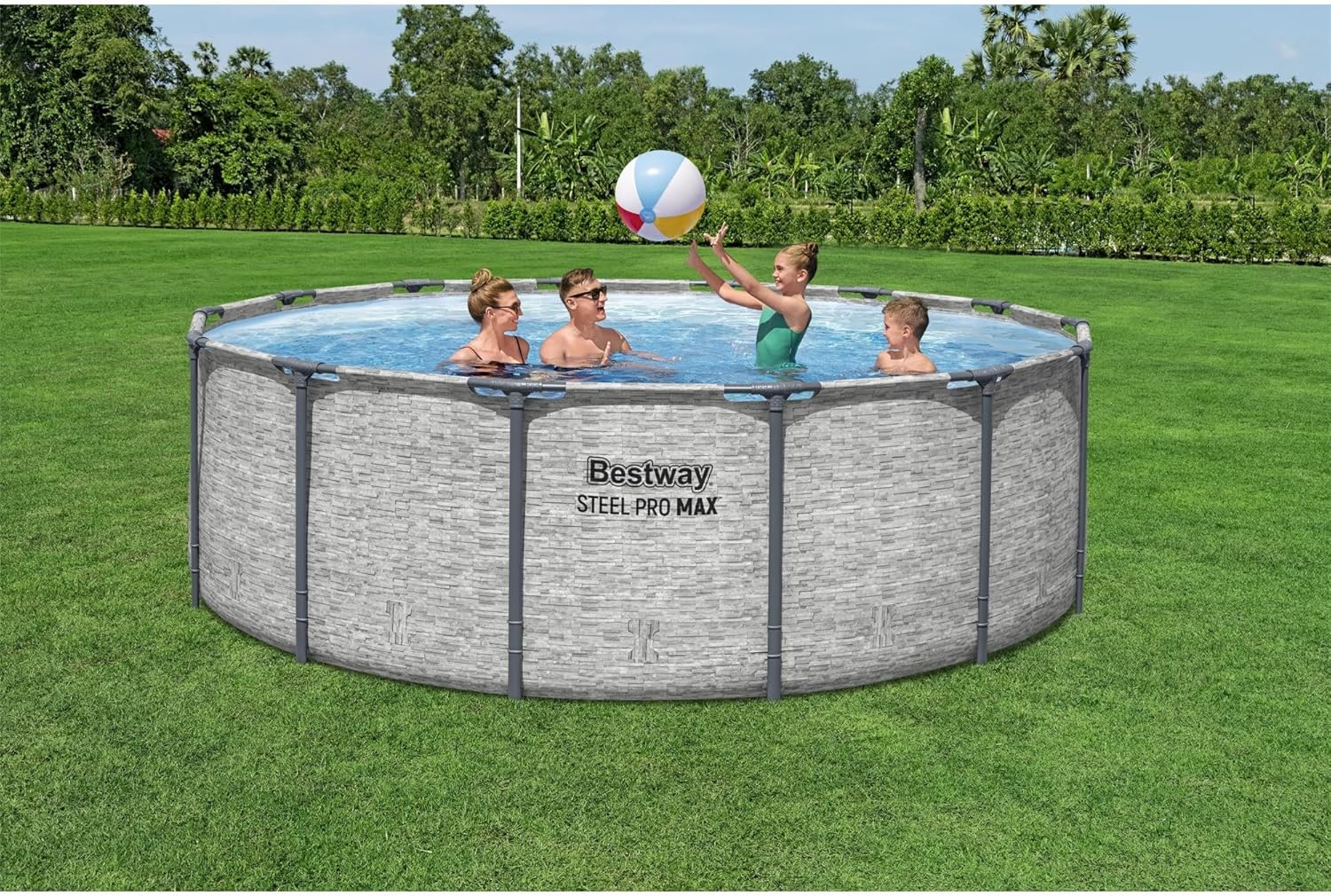 Piscine hors sol extérieure ronde Steel Pro MAX de 4,2 m x 122 cm avec cadre métallique et pompe de filtration de 1 000 litres, échelle et bâche