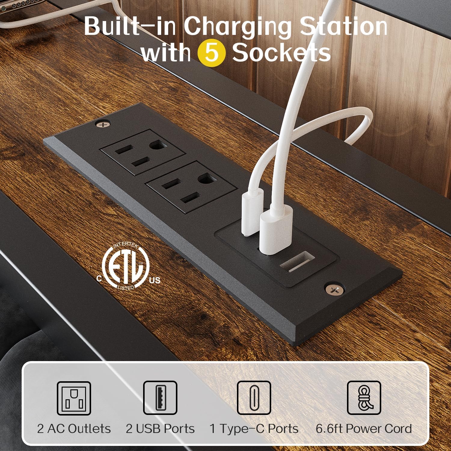 Cadre de lit simple OLEVS avec tête de lit et station de charge de type C