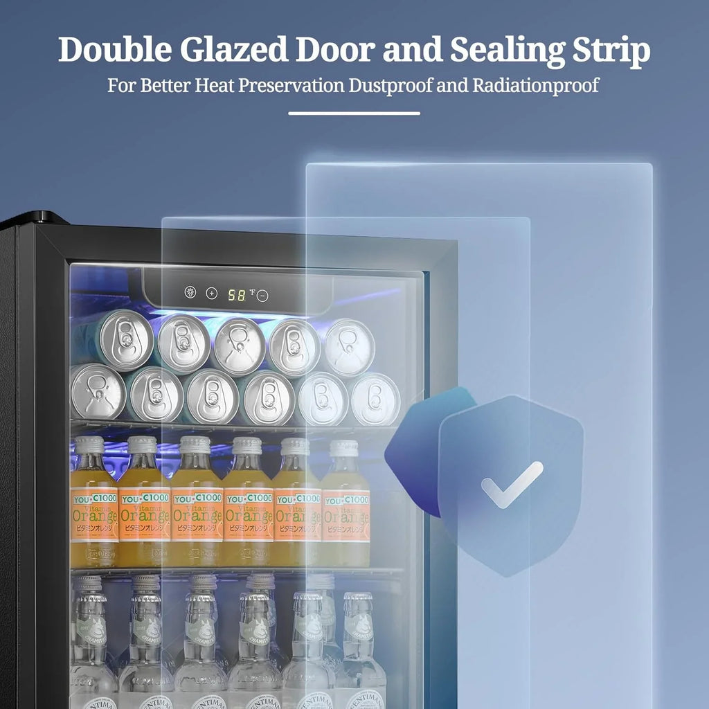 Réfrigérateur à boissons NJStar 68 canettes, mini-réfrigérateur à porte vitrée pour bière, boissons et vin, petit réfrigérateur autonome