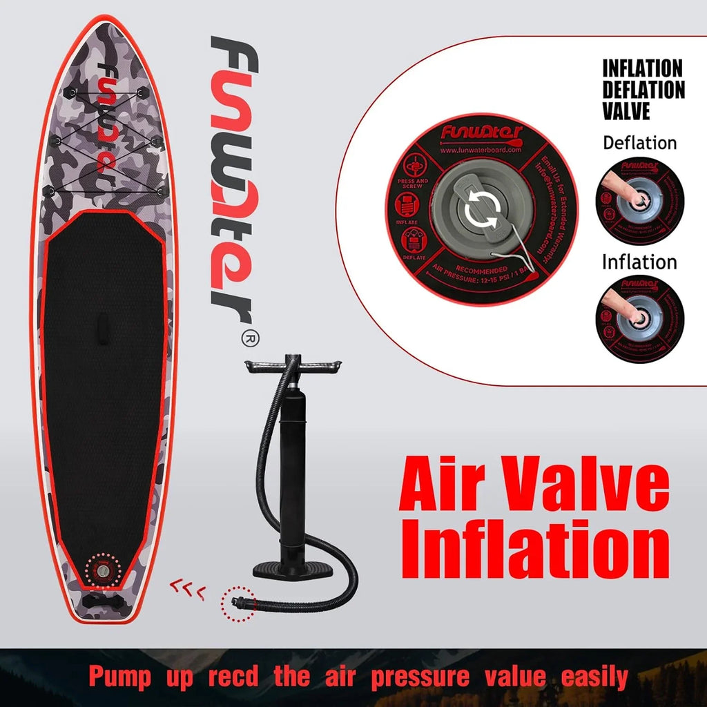 Planche de stand up paddle gonflable FunWater avec accessoires de pagaie SUP haut de gamme, pont EVA antidérapant, pagaie 11'/10'6'