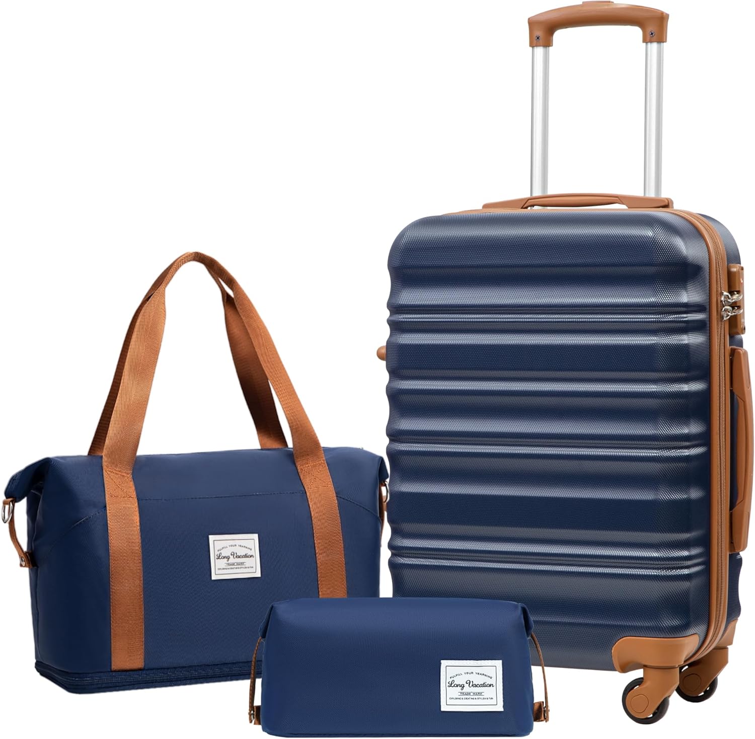 Ensemble de bagages LONG VACANCES 6 pièces : valise cabine rigide en ABS et PC, roulettes pivotantes et fermeture éclair YKK, cadenas TSA