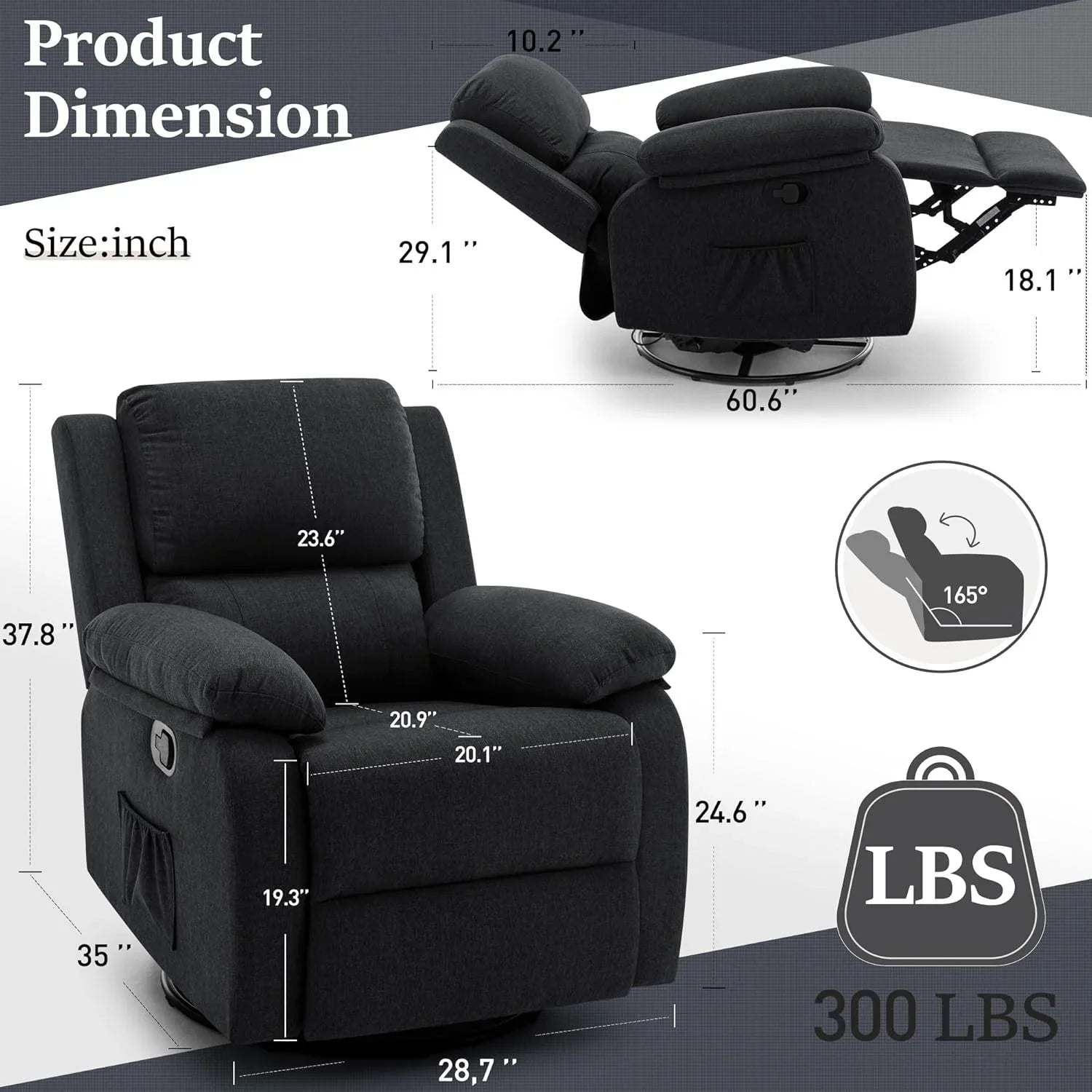 Fauteuil à bascule inclinable pivotant à 360 degrés en tissu coulissant