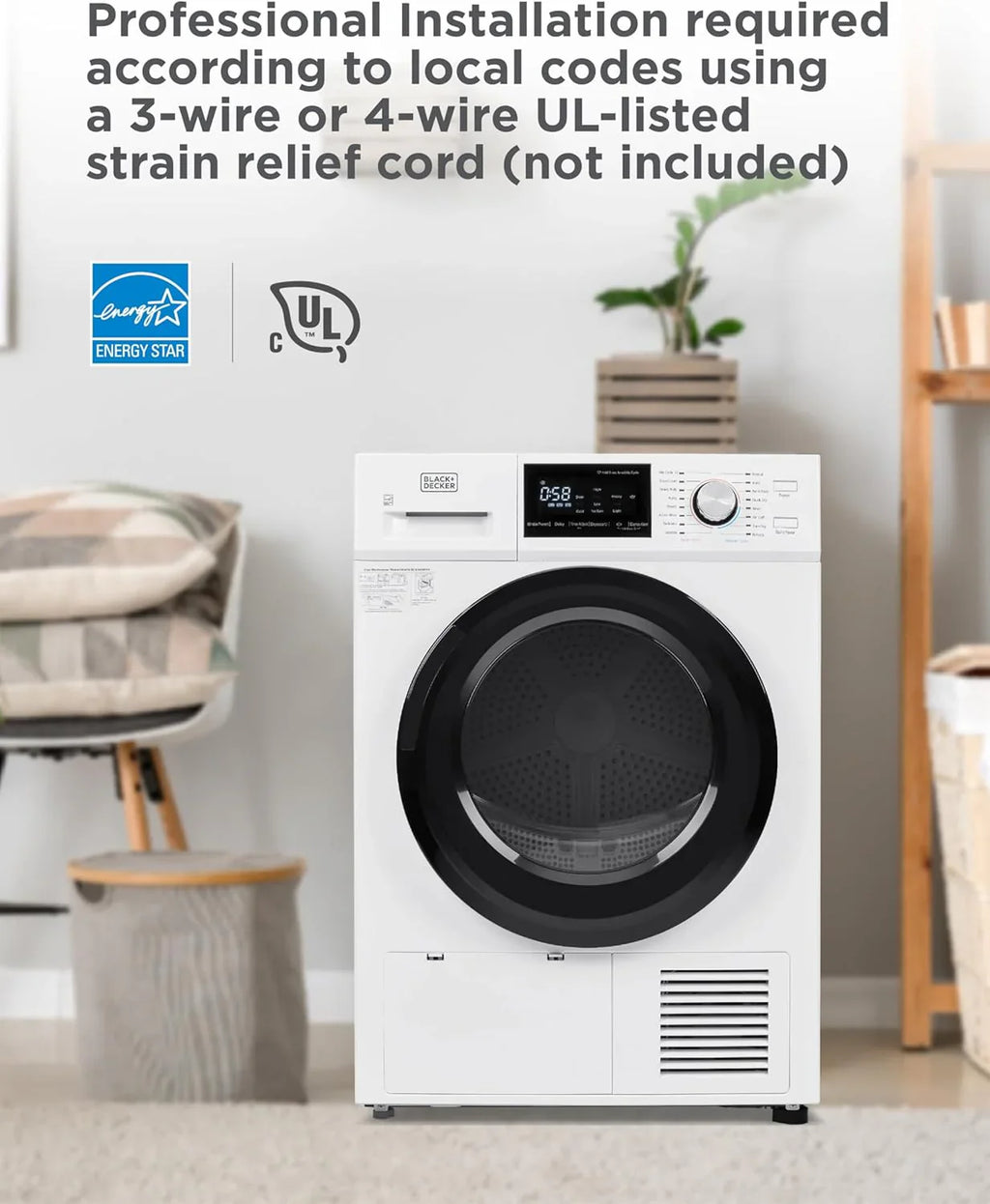 Sèche-linge compact, sèche-linge électrique de 1,5 pi³, 850 W, sèche-linge portatif ventilé de 120 V